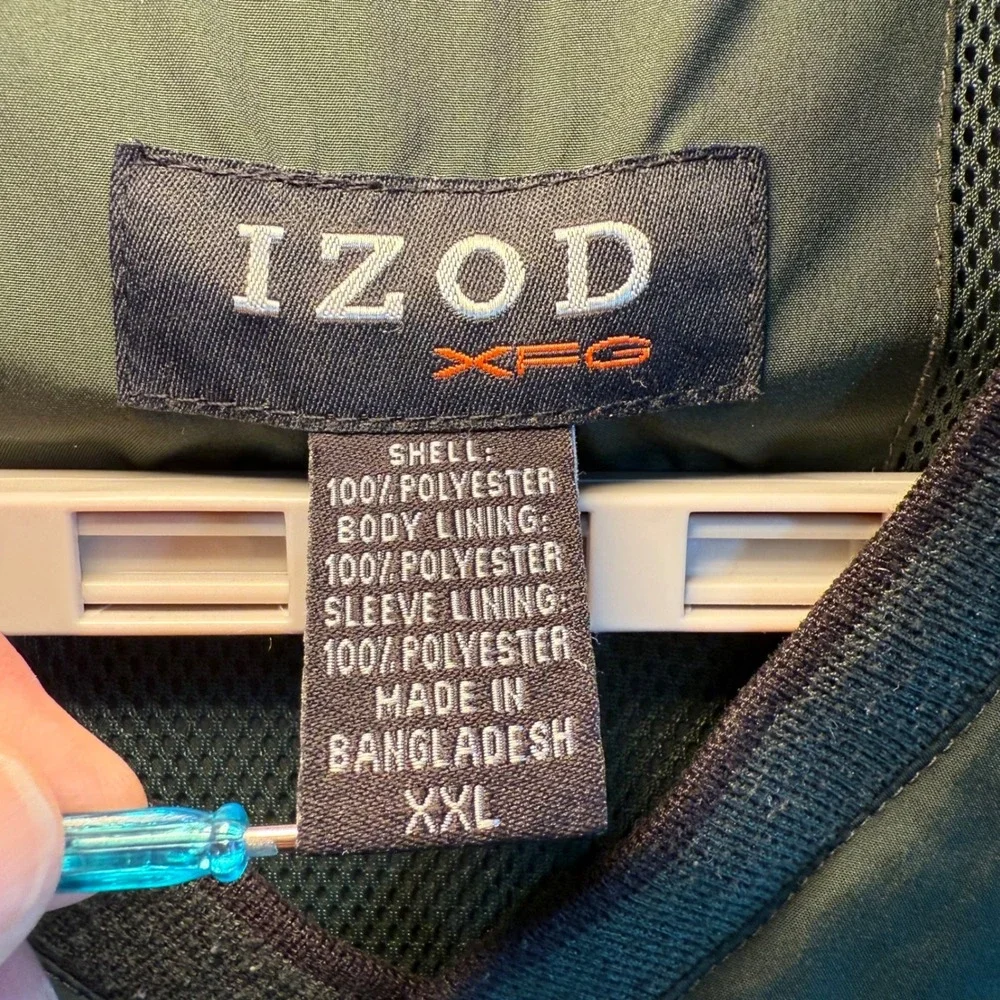 IZOD XFG Mens XXL Forest Green V-Neck Windbreaker Pullover Golf Jacket RN 36543